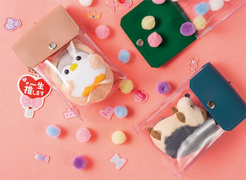 カラーフラップクリアポーチ(縦型)(ピンク)